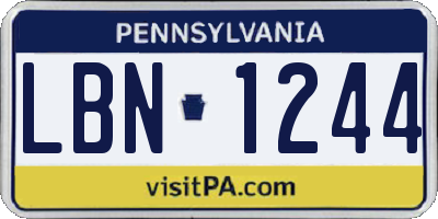 PA license plate LBN1244