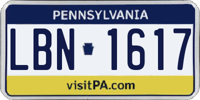 PA license plate LBN1617
