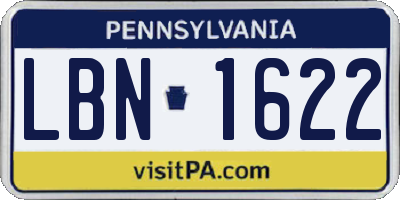 PA license plate LBN1622