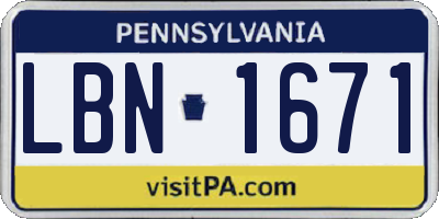 PA license plate LBN1671