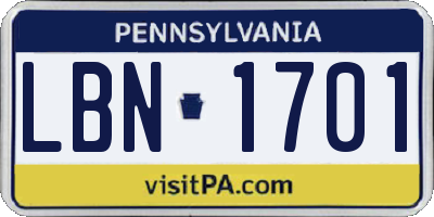 PA license plate LBN1701