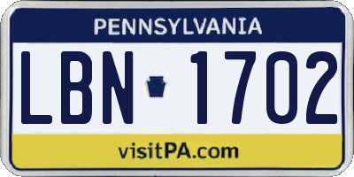 PA license plate LBN1702