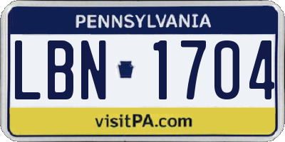PA license plate LBN1704