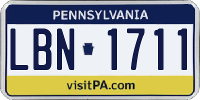 PA license plate LBN1711