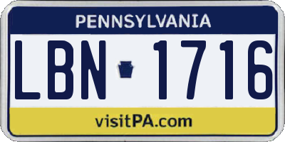 PA license plate LBN1716
