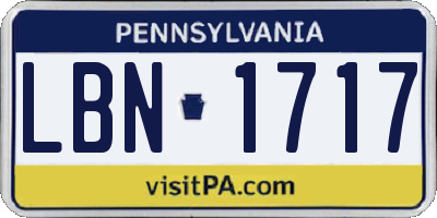 PA license plate LBN1717
