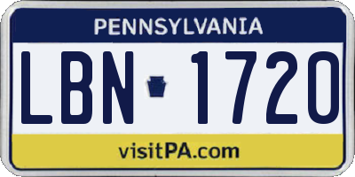 PA license plate LBN1720