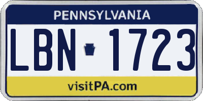 PA license plate LBN1723