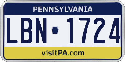 PA license plate LBN1724