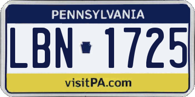 PA license plate LBN1725