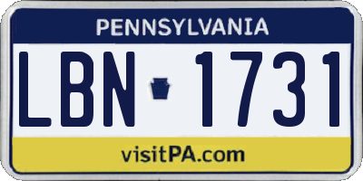 PA license plate LBN1731