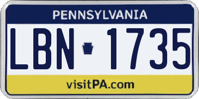 PA license plate LBN1735