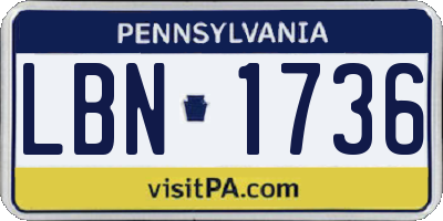 PA license plate LBN1736