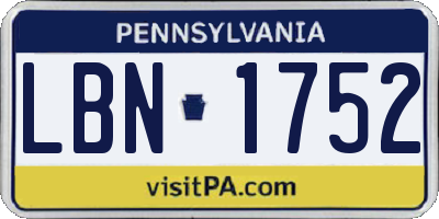 PA license plate LBN1752