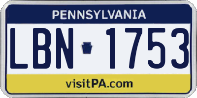 PA license plate LBN1753
