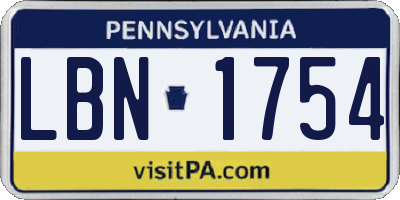 PA license plate LBN1754