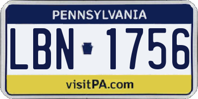 PA license plate LBN1756