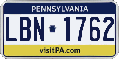 PA license plate LBN1762