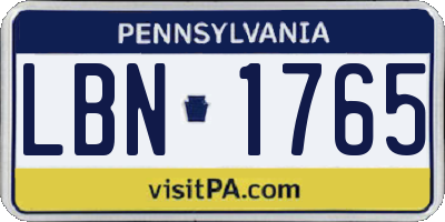 PA license plate LBN1765