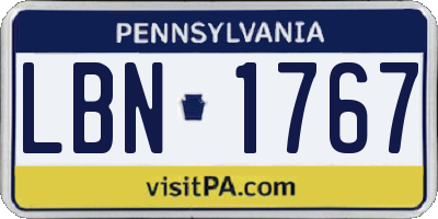 PA license plate LBN1767