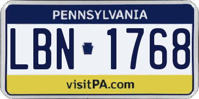 PA license plate LBN1768