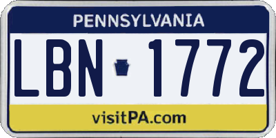 PA license plate LBN1772