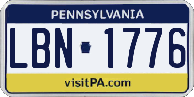 PA license plate LBN1776