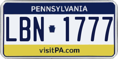 PA license plate LBN1777