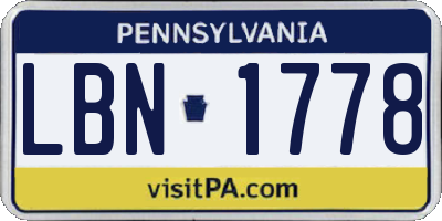PA license plate LBN1778