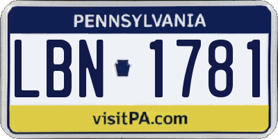 PA license plate LBN1781