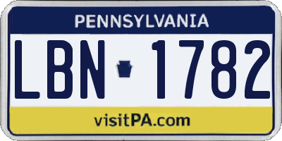 PA license plate LBN1782