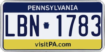 PA license plate LBN1783