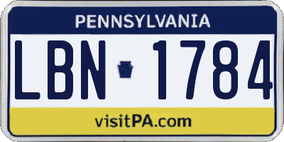 PA license plate LBN1784