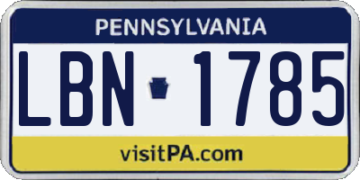 PA license plate LBN1785