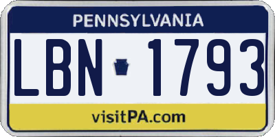 PA license plate LBN1793