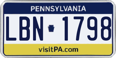 PA license plate LBN1798
