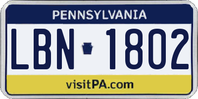 PA license plate LBN1802