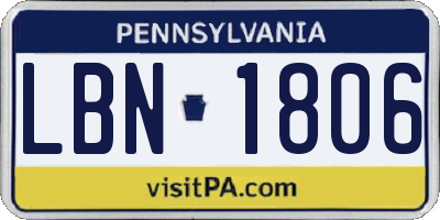 PA license plate LBN1806