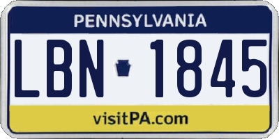 PA license plate LBN1845