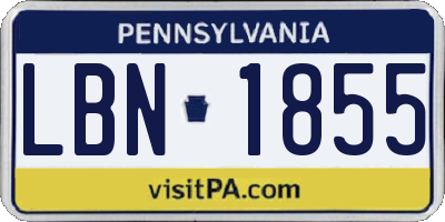 PA license plate LBN1855
