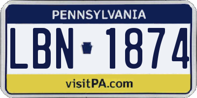 PA license plate LBN1874