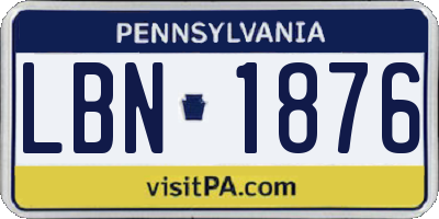 PA license plate LBN1876