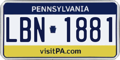 PA license plate LBN1881