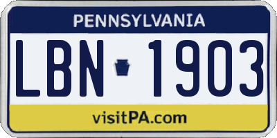 PA license plate LBN1903