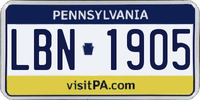 PA license plate LBN1905
