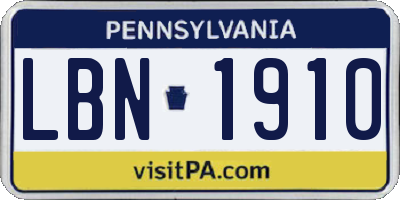 PA license plate LBN1910