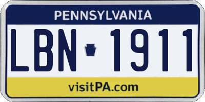 PA license plate LBN1911