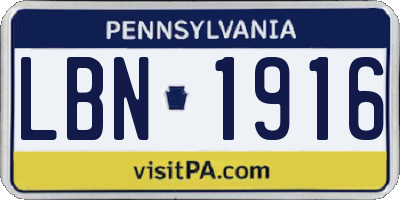PA license plate LBN1916