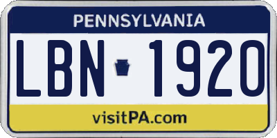 PA license plate LBN1920