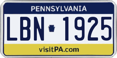 PA license plate LBN1925